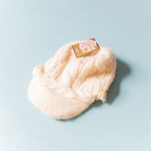 NEW Juicy Couture Angel Cream White Chunky Cable Knit Newsboy Wool Hat One Size